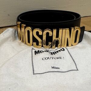 Moschino Black Belt with Large Gold Logo Letters